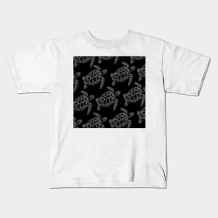 turtle aloha print pattern hawaii black and white Kids T-Shirt